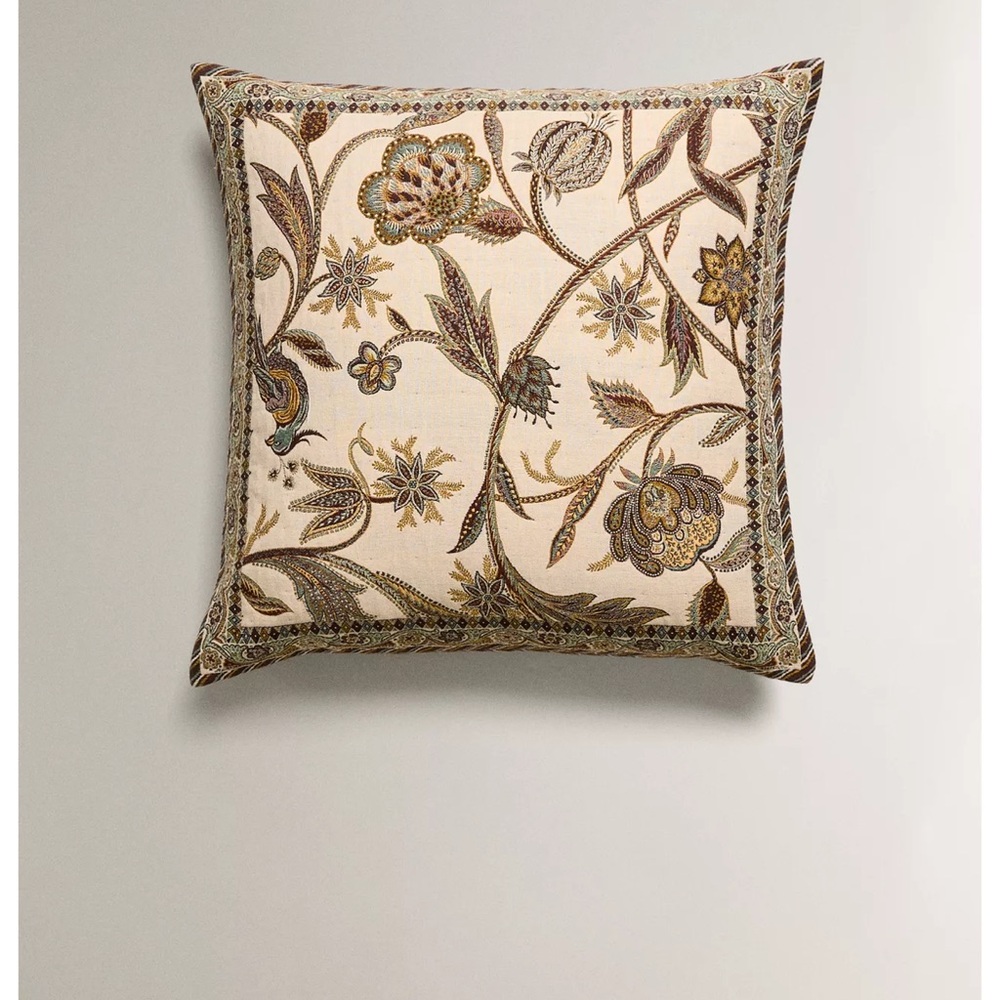 Set of Zara Cream & Brown Floral Embroidered Accent Pillow Covers (Quantity: 2)